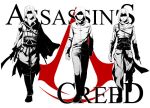  assassin&#039;s_creed assassin&#039;s_creed_ii assassin's_creed assassin's_creed_ii blade cape desmond_miles ezio_auditore_da_firenze hood kaede_rintou monochrome scar smile spot_color 