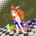  ass barbara blue_eyes bunny_ears bunny_girl bunnysuit dragon_quest dragon_quest_vi earrings fishnet_pantyhose fishnets food fruit glass high_heels jewelry long_hair pantyhose pineapple plumsyrup ponytail rabbit_ears red_hair redhead shoes tail wrist_cuffs 
