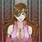  breasts brown_hair cleavage curly_hair elbow_gloves eyepatch final_fantasy final_fantasy_ix gloves jewelry long_hair necklace plumsyrup 