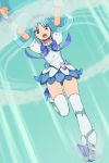  aqua aqua_background bad_id blue_eyes blue_hair cure_marine futari_wa_precure heart heartcatch_precure! highres kurumi_erika magical_girl open_mouth precure skirt solo tarayama thigh-highs thighhighs yuki_taru 