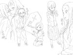  chizuru_(k-on!) extra face-to-face face_to_face forehead glasses hamao highres k-on! kinoshita_shizuka lineart matsumoto_mifuyu mifuyu_(k-on!) monochrome occult_club_(k-on!) school_uniform shima_chizuru shoes short_hair tombstone track_suit translated twintails uwabaki wakaouji_ichigo 