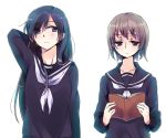  book kimino kimino_tomonari long_hair multiple_girls original reading sailor_collar school_uniform short_hair 