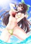  bikini bow breasts brown_hair eyes hair_bow highres long_hair negamaro red_eyes reiuji_utsuho swimsuit thighs touhou 