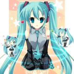  &gt;_&lt; blue_eyes blue_hair blush_stickers chibi detached_sleeves food hatsune_miku heart ice_cream musical_note necktie skirt spring_onion star thigh-highs thighhighs twintails v_arms vocaloid wink x3 yatano 
