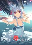  :d animal_ears armpits blue_hair bracelet breasts choker cleavage cloud dj_max_portable djmax dress dress_lift duplicate flower h2so4 jewelry leaf long_hair no_bra open_mouth outdoors outstretched_arm outstretched_hand petals red_eyes sideboob sky smile solo standing suee wading water wet wet_clothes 