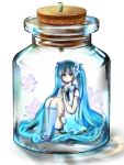  alls aqua_hair bottle flower green_eyes hatsune_miku in_bottle in_container sitting skirt solo vocaloid 