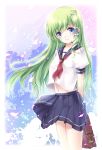  blush green_hair hair_ornament kochiya_sanae long_hair miyase_mahiro school_uniform serafuku smile touhou 