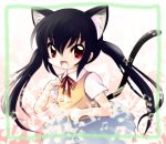  black_hair cat_ears highres k-on! long_hair nakano_azusa open_mouth red_eyes tail twintails yume_shokunin 