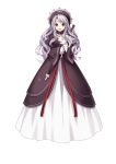  1girl atelier_(series) dress gown long_hair long_sleeves nippon_ichi official_art open_mouth pamela pamela_ibiss red_eyes silver_hair simple_background solo trinity_universe tsunako umbrella white_background 