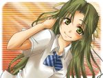  green_eyes green_hair hair_ribbon higurashi_no_naku_koro_ni long_hair ribbon smile sonozaki_shion yuuna_katsumi 