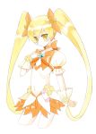  cropped_legs cure_sunshine hand_on_own_chest heartcatch_precure! magical_girl meito_(maze) midriff myoudouin_itsuki orange_dress precure skirt smile solo twintails white_background yellow_eyes 