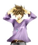  1boy brown_eyes brown_hair jewelry male maroko322 necklace ookido_green ookido_green_(classic) open_mouth pokemon pokemon_(game) pokemon_rgby simple_background solo white_background 