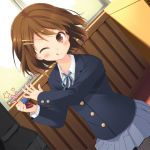  ;q brown_eyes brown_hair castanets hirasawa_yui instrument k-on! pantyhose school_uniform short_hair solo tongue un_tan wink 