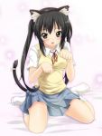  animal_ears black_hair brown_eyes cat_ears cat_pose k-on! long_hair moto2992 nakano_azusa school_uniform sitting twintails wariza 