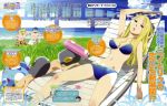  arakawa_under_the_bridge bikini blonde_hair blue_eyes highres hoshi_(arakawa) ichinomiya_kou iron_brothers_(arakawa) long_hair lounge_chair lying nino_(arakawa) sleeping sugiyama_nobuhiro swimsuit text 