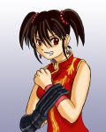  angry aone-aki brown_hair china_dress chinese_clothes claws dragon_quest dragon_quest_iii earrings fighter_(dq3) jewelry red_eyes short_hair short_twintails twintails 
