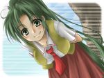  green_eyes green_hair higurashi_no_naku_koro_ni long_hair necktie ponytail school_uniform smile sonozaki_mion yuuna_katsumi 