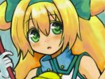  blazblue blonde_hair green_eyes long_hair platinum_the_trinity sino0712 symbol-shaped_pupils two_side_up 