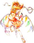  asymmetrical_hair blonde_hair colored_pencil_(medium) flandre_scarlet hat laevatein long_hair myaaco side_ponytail solo touhou traditional_media wings yellow_eyes 