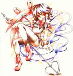  asymmetrical_wings colored_pencil_(medium) highres houjuu_nue myaaco red_eyes short_hair sitting snake solo thigh-highs thighhighs touhou traditional_media ufo wings zettai_ryouiki 