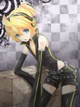  aqua_eyes blonde_hair detached_sleeves headphones kagamine_len male project_diva project_diva_2nd reshika shorts solo thigh-highs thighhighs vocaloid 