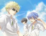  blue_hair cigarette kamijou_touma school_uniform sky sunglasses to_aru_majutsu_no_index tsuchimikado_motoharu zoff_(daria) 
