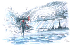  1girl absurdres akatsuki_uniform black_pantyhose blue_hair city dominic_ian_cabatit flower flying full_body hair_bun hair_flower hair_ornament hands_up highres konan_(naruto) looking_at_viewer naruto_(series) naruto_shippuuden ocean outdoors outstretched_arms pantyhose paper short_hair single_hair_bun skyline solo spread_arms sunlight water white_wings wings 