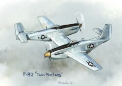  aircraft airplane clouds cloudy_sky commentary_request engineering_nonsense english_text hideki_kaneda military_vehicle original outdoors p-82_twin_mustang propeller propeller_fighter sky twitter_username united_states_air_force vehicle_focus vehicle_name what 