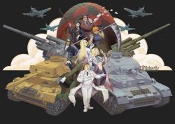 2girls 5boys 88_flak absurdres aircraft anti-aircraft_gun artist_name beanie belt black_hair black_suit blonde_hair blood blood_on_clothes brothers captain_(hellsing) card cigar coat dirigible doctor_(hellsing) fedora floating_card formal_clothes glasses gloves grin gun handgun hat hellsing highres holding holding_card jacket jan_valentine ju_87 lapels lip_piercing long_hair looking_at_viewer luke_valentine major_(hellsing) majorette_(artist) mauser_c96 military_uniform military_vehicle millenium_(hellsing) motor_vehicle multiple_boys multiple_girls nazi necktie notched_lapels panzer_iii panzer_iv piercing pinstripe_pattern pinstripe_shirt playing_card red_eyes rip_van_winkle sam_browne_belt shirt short_hair siblings smile smoking suit suit_jacket tank transparent_background tubalcain_alhambra weapon white_gloves white_hair world_war_ii zorin_blitz 