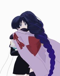  1boy 1girl aqua_sleeves arms_around_neck black_gloves black_hair black_shorts black_thighhighs blue_eyes blunt_ends braid bright_pupils elbow_gloves genshin_impact gloves gradient_hair head_on_another&#039;s_shoulder hug japanese_clothes kimono knot layered_sleeves long_hair low-braided_long_hair low-tied_long_hair mother_and_son multicolored_hair mxxu_box obi off_shoulder parted_bangs purple_hair purple_kimono raiden_shogun sash scaramouche_(genshin_impact) short_sleeves shorts shrug_(clothing) streaked_hair tassel thigh-highs wanderer_(genshin_impact) white_pupils white_sleeves wide-eyed wide_sleeves 