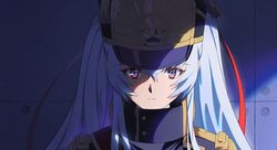  1girl absurdres altair_(re:creators) black_coat closed_mouth coat commentary_request epaulettes expressionless eyelashes gold_trim hair_ribbon hat high_collar highres lion_head_(ornament) long_hair looking_at_viewer medium_bangs military_uniform portrait re:creators red_eyes red_ribbon ribbon shade shako_cap sidelocks solo square_pupils twintails two-tone_eyes uniform white_hair xuegu_qiyou 