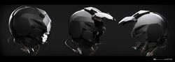  3d commentary company_logo company_name copyright_name dated eve:_valkyrie from_side grey_background grey_theme helmet highres letterboxed lips logo multiple_views nose official_art pilot pilot_helmet profile realistic undoz valkyrie_(eve_online) 