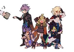  &gt;_&lt; 2girls 4boys ahoge alhaitham_(genshin_impact) aqua_eyes arms_up black_hair black_hoodie black_pants blonde_hair cape collei_(genshin_impact) cyno_(genshin_impact) detached_sleeves full_body genshin_impact green_eyes green_hair grey_hair helmet hood hoodie kaveh_(genshin_impact) multicolored_hair multiple_boys multiple_girls nploser paimon_(genshin_impact) pants purple_helmet red_cape red_eyes shirt simple_background single_sidelock smile streaked_hair tighnari_(genshin_impact) white_background white_hair white_shirt 