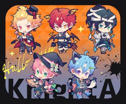  5boys :3 :d :o :p ahoge animal_ears animal_hands argyle_clothes argyle_pants arm_warmers ascot back_bow bandaged_hand bandaged_head bandages bangs_pinned_back bat_(animal) bat_earrings beckoning bell belt_buckle black_ascot black_border black_cape black_footwear black_hair black_hat black_jacket black_nails black_pants black_skirt blonde_hair blue_footwear blue_hair blue_jacket bolo_tie boots border boutonniere bow brooch broom broom_riding brown_footwear buckle buttoned_cuffs buttons candy cape capelet cat_boy cat_ears cat_tail chibi chibi_only claw_pose closed_mouth collar copyright_name cropped_jacket cross cross-laced_footwear cross_earrings cup demon_boy demon_tail demon_wings double-breasted drinking_glass earrings epaulettes fangs flipped_hair flower fold-over_boots food footwear_bow fur-trimmed_boots fur_trim gem ghost gloves gradient_background green_eyes green_gemstone green_hair green_pants hair_between_eyes hair_ornament halloween halloween_costume hand_on_own_hip hand_up hat hat_bow hat_flower head_wings high-waist_pants holding holding_candy holding_cup holding_food holding_lollipop holding_trident jacket jewelry knight_a lace-up_boots leaf_hair_ornament lollipop long_hair long_sleeves looking_at_viewer mahito_(utaite) male_focus mandarin_collar midriff mini_hat mini_top_hat multicolored_hair multiple_boys mummy_costume nail_polish neck_bell neck_ribbon official_art orange_background pants pants_under_skirt paw_gloves paw_print pink_bow pink_capelet pink_hair pink_ribbon pointy_ears ponytail puffy_pants red_background red_cape red_collar red_eyes red_flower red_rose red_vest redhead ribbon rose sample_watermark shirt shiyun_(utaite) short_hair showgirl_skirt sidesaddle skirt sleeve_cuffs sleeveless sleeveless_jacket smile soma_(utaite) standing streaked_hair striped_bow striped_clothes striped_pants suspenders tail tail_bow tail_ornament teruto_(utaite) tongue tongue_out top_hat two-sided_cape two-sided_fabric utaite v-shaped_eyebrows vampire_costume vau_(utaite) vertical-striped_clothes vertical-striped_pants vest violet_eyes watermark white_ascot white_bow white_shirt wine_glass wings witch_hat wrapped_candy yellow_eyes yellow_wings yumenouchi_chiharu 