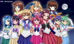  arms_behind_back blonde_hair blue_eyes blue_hair blush bracelet_girls brown_eyes brown_hair collar crossover cute dark_magician_girl deviantart_username green_eyes green_hair happy hiiragi_yuzu izayoi_aki kamishiro_rio kurosaki_ruri mazaki_anzu miniskirt multicolored_hair multiple_girls orange_eyes pink_eyes pink_hair purple_hair redhead rin_(yuu-gi-ou_arc-v) sailor_dress sailor_moon sailor_moon_(cosplay) serena_(yuu-gi-ou_arc-v) sincity2100 smile tenjouin_asuka violet_eyes yu-gi-oh! yuu-gi-ou yuu-gi-ou_5d's yuu-gi-ou_arc-v yuu-gi-ou_duel_monsters yuu-gi-ou_gx yuu-gi-ou_vrains yuu-gi-ou_zexal zaizen_aoi 