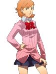  brown_eyes brown_hair cardigan hamuhukurou hand_on_hip hips persona persona_3 ribbon short_hair skirt takeba_yukari 