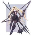  armor blonde_hair bow_(weapon) chain dress hammer long_hair original pantyhose polearm solo trident weapon yellow_eyes 