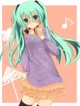  bespectacled bracelet glasses green_eyes green_hair hatsune_miku headphones jewelry long_hair minase_kaya necklace project_diva project_diva_2nd skirt smile solo thigh-highs thighhighs twintails vocaloid 