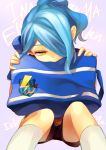  bag blue_hair boy hair_over_one_eye hands holding inazuma_eleven kazemaru_ichirouta long_hair tibino trap yellow_eyes 