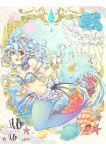  bikini_top blue_hair fish frills hands highres long_hair mermaid monster_girl original red_eyes robosuke solo 