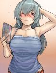  blush breasts camisole casual embarrassed glasses large_breasts long_hair red_eyes rozen_maiden rozenweapon silver_hair suigintou sweatdrop wink 
