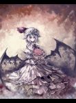  alternate_color alternate_costume ayaya bat_wings bouquet dress flower frills gathers hat hat_ribbon highres lace lavender_hair letterboxed pink_eyes remilia_scarlet ribbon rose ruffles short_hair solo touhou vampire wings 