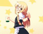  bespectacled blonde_hair bow braid glasses hair_bow kirisame_marisa long_hair looking_at_viewer looking_back makai_tenshi_jibril mirino no_hat no_headwear parody side_braid style_parody test_tube touhou yellow_eyes 