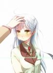  angel_beats! blazer hand_on_head kimura_shiki long_hair ribbon school_uniform silver_hair simple_background tears tachibana_kanade yellow_eyes 