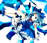  awa_toka bad_id bloomers blue_eyes blue_hair bow cirno floating hair_bow no_socks outstretched_arm outstretched_hand petticoat sandals short_hair solo touhou 