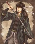  gintama headband katana katsura_kotarou long_hair male nuri nuriko-kun sash solo sword weapon 