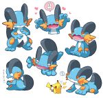  blue_skin electricity heart kuo multiple_persona pikachu pokemon pokemon_(creature) swampert tears 