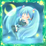  detached_sleeves green_hair hatsune_miku long_hair lowres moon musical_note pote_(ptkan) ptkan sleeping smile solo thigh-highs thighhighs twintails very_long_hair vocaloid 