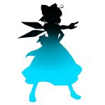  bad_id cirno hair_ribbon kokuten_(weaksound) pointing ribbon short_hair silhouette solo standing touhou wings 