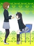 2girls black_hair blush cake feeding food hirasawa_yui k-on! long_hair multiple_girls nakano_azusa school_uniform 